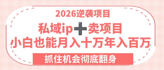 2026逆袭项目-私域ip+卖项目，小白也能月入十万年入百万，抓住机会彻底翻身！