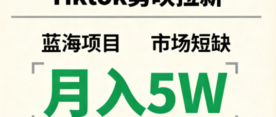 Tiktok剪映拉新，蓝海项目，市场短缺，月入5W+
